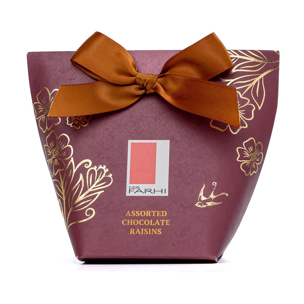 Rita Farhi Assorted Chocolate Coated Raisins in Gift Box with Bow, 130g