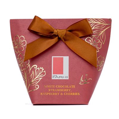 Rita Farhi White Chocolate Strawberry, Raspberry & Cherries in Gift Box with Bow, 130g
