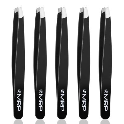 5 Pcs Slanted Tweezer for Facial Hair Women & Men - Professional Stainless Steel Precision Tweezers Perfectly Groomed Eyelash and Eyebrow - Ideal for Ingrown Hair Removal, by HSYTEK (5)