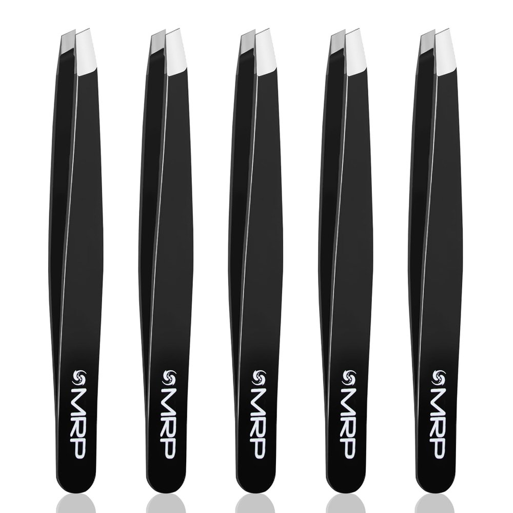 5 Pcs Slanted Tweezer for Facial Hair Women & Men - Professional Stainless Steel Precision Tweezers Perfectly Groomed Eyelash and Eyebrow - Ideal for Ingrown Hair Removal, by HSYTEK (5)