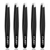 5 Pcs Slanted Tweezer for Facial Hair Women & Men - Professional Stainless Steel Precision Tweezers Perfectly Groomed Eyelash and Eyebrow - Ideal for Ingrown Hair Removal, by HSYTEK (5) view 1