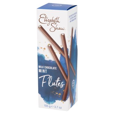 Elizabeth Shaw Milk Mint Chocolate Flutes 105g Smooth Milk Chocolate Batons with Mint Fondant Centre Indulgent Treat Ideal for Gifting, Sharing, or Christmas Celebrations