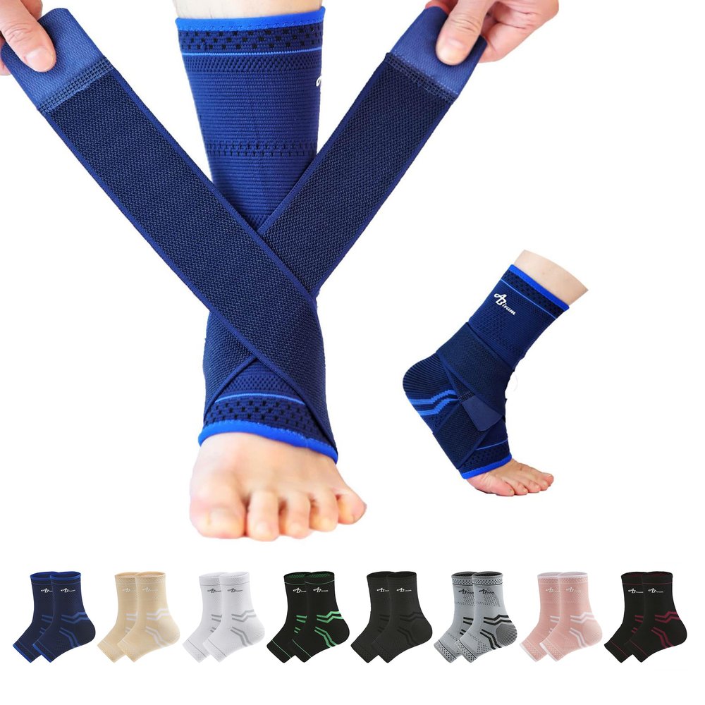 ABIRAM Ankle Compression Sleeve, Foot Sleeve (1 Pair) with strap, Ankle Brace for Sprained Foot, Support, Plantar Fasciitis Relief Socks, Achilles Tendonitis, Women & Men