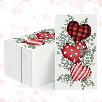 Horaldaily 100 Valentine Disposable Paper Decorative Guest Napkins, Love Hearts Hand Towel for Party Lunch Dinner Kitchen Bathroom