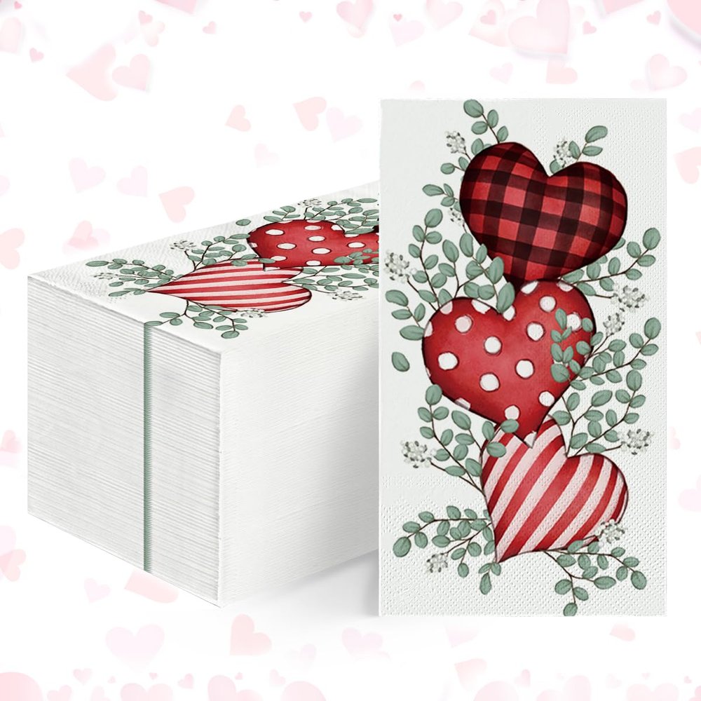Horaldaily 100 Valentine Disposable Paper Decorative Guest Napkins, Love Hearts Hand Towel for Party Lunch Dinner Kitchen Bathroom
