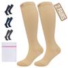 360 RELIEF 2 Pairs Compression Socks for Women & Men - 15-20 mmHg Travel Flight Socks  Graduated Support - Ideal for Running, Cycling & during Maternity -4XL, Beige with Laundry Bag view 1