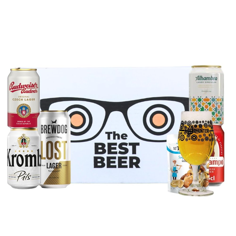 Premium Beer Gift Set (5 x 330ml Cans) - Krombacher, Budvar, Brewdog,Alhambra, Cruzcampo - Premium Selection, Gifts For Him, For Her, Christmas, Birthday's, Father's Day