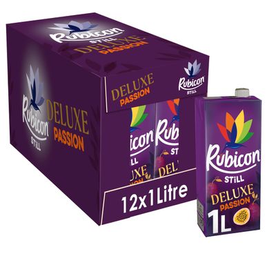 Rubicon Still Deluxe Passion Fruit Juice - Made with Real Handpicked Passion Fruit - Bold and Intense Tropical Juice Drink - Multipack Fruit Juice Cartons - 12x1L
