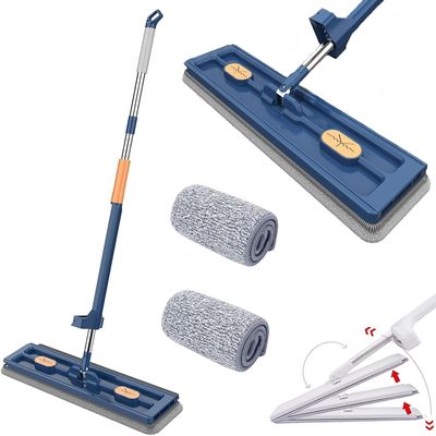 2023 Large Surface Microfiber Flat Mop, Wall Cleaning Mop Long Handle, 360Rotating Mop Dewatering Scraper, Self-Contained Dewatering Scraper Mop (2 Pads)