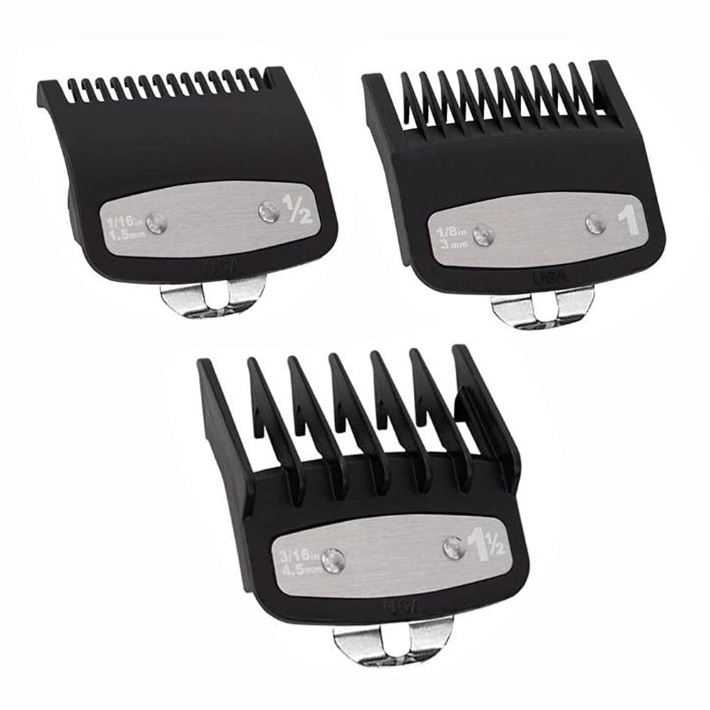3 Pack Clipper Guards Premium Compatible with Wahl Hair Clippers Trimmers with Metal Clip - 3 Cutting Lengths is 1 1/2 1/2 and 1(1.53,4.5 mm) Fits Most Size Wahl Clippers Guide CombsBlack