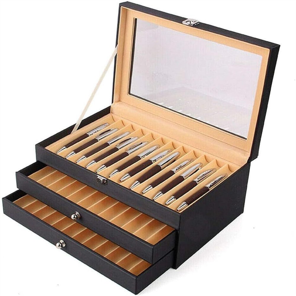 pen display case 3-layer fountain pen display box, 36 slot pen storage box, PU leather glass cover, modern fashion fountain pen collection box, display gifts available in two options (Color : 36 Slot