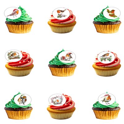 24 Pre-Cut Christmas Robins Themed Edible Wafer Paper Cake Toppers Decorations