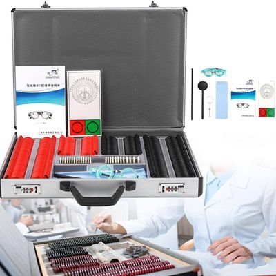 Optical Trial Lens Set, 266Pcs Trial Lens Set, Trial Frame Metal Rim Ophthalmic Lenses, w/Metal Rim Aluminum Case+Free Trial Frame
