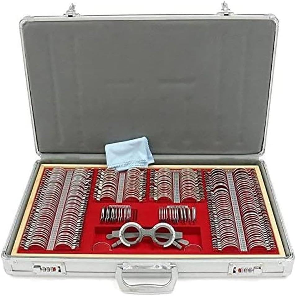 266 pcs Optical Trial Lens Frame Set,Eye Test Glasses Optometry Optical Lens Set Metal Rim Aluminum Optic Trial Eye Optometry Lens Kit Case
