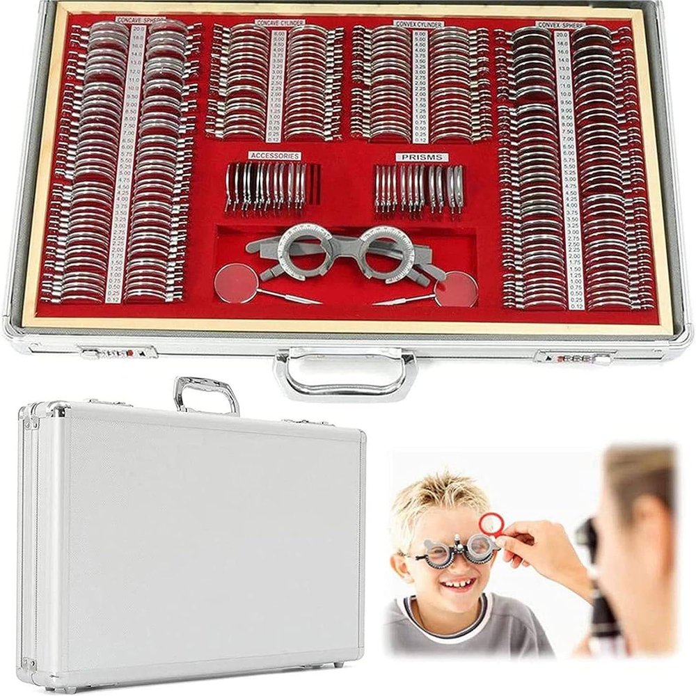 MOXAC Professional Optometry Eye Equipment,266 pcs Optical Trial Lens Set Plastic Rim Aluminium Case + Free Trial Frame
