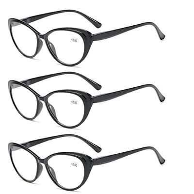 3-Pack Cat Eye Computer Reading Glasses for Men and Women, Lightweight Blue Light Blocking Spring Hinge Reader (Color : Red+Black, Size : 3.5 x)