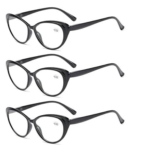3-Pack Cat Eye Computer Reading Glasses for Men and Women, Lightweight Blue Light Blocking Spring Hinge Reader (Color : Red+Black, Size : 3.5 x)