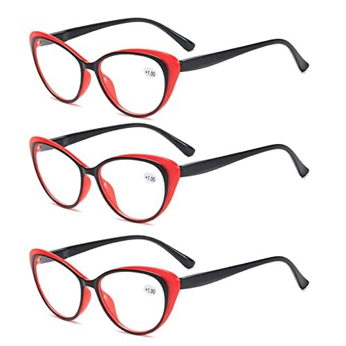 3-Pack Cat Eye Computer Reading Glasses for Men and Women, Lightweight Blue Light Blocking Spring Hinge Reader (Color : Red+Black, Size : 3.5 x)