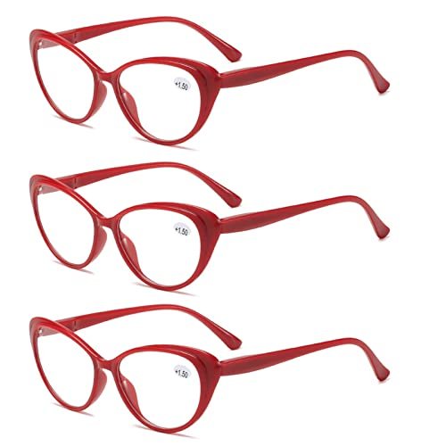 3-Pack Cat Eye Computer Reading Glasses for Men and Women, Lightweight Blue Light Blocking Spring Hinge Reader (Color : Red+Black, Size : 3.5 x)
