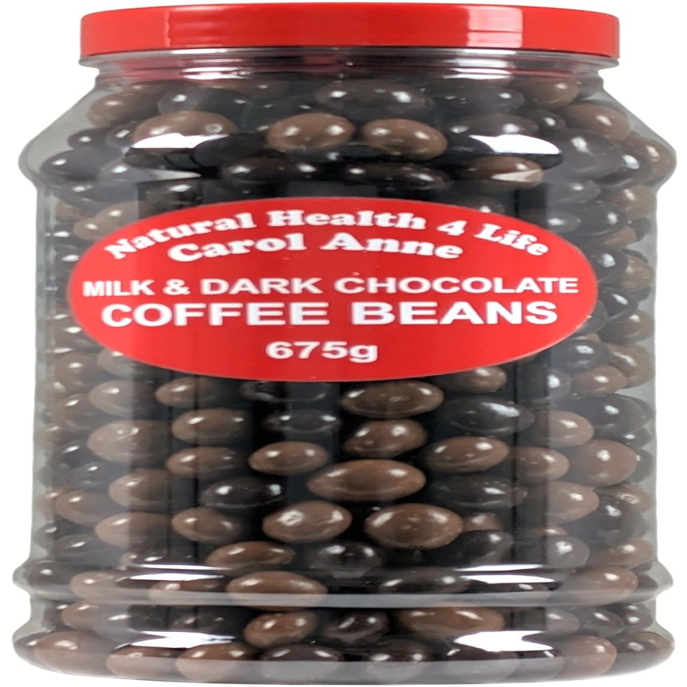 Natural Health 4 Life Carol Anne Confectionery Milk Chocolate and Dark Chocolate Coffee Beans 675 g in Gift Jar (1 Jar)