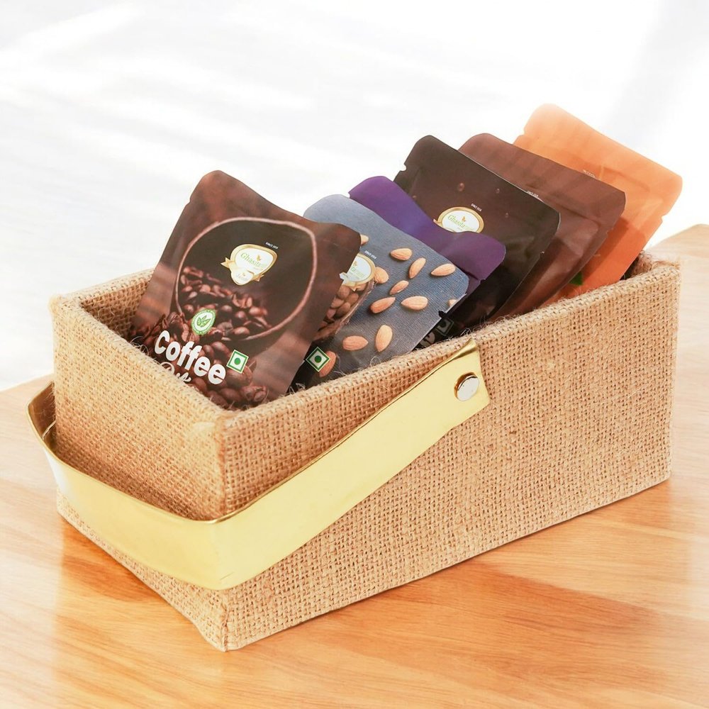 Ghasitaram Gifts Jaiccha Jute Small Tray of Assorted Bites and Cookies |Gift for Diwali,Holi,Rakhi,Valentine,Christmas,Birthday,Anniversary,Her,Him|