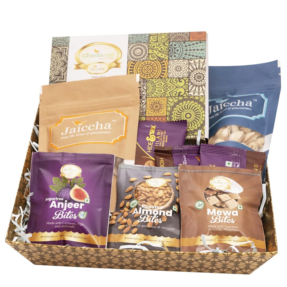 Ghasitaram Gifts Jaiccha Brown Medium Tray of 9 Goodies with Milk Cake |Gift for Diwali,Holi,Rakhi,Valentine,Christmas,Birthday,Anniversary,Her,Him|