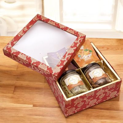 Ghasitaram Gifts Jaiccha Red Printed 4 Part Fancy Box |Gift for Diwali,Holi,Rakhi,Valentine,Christmas,Birthday,Anniversary,Her,Him|