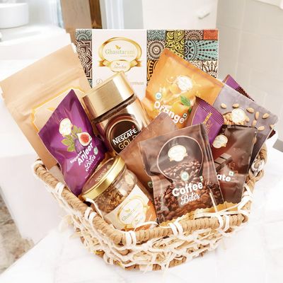 Ghasitaram Gifts Jaiccha Jute Hexagon Basket with Bites and Milk Cake |Gift for Diwali,Holi,Rakhi,Valentine,Christmas,Birthday,Anniversary,Her,Him|