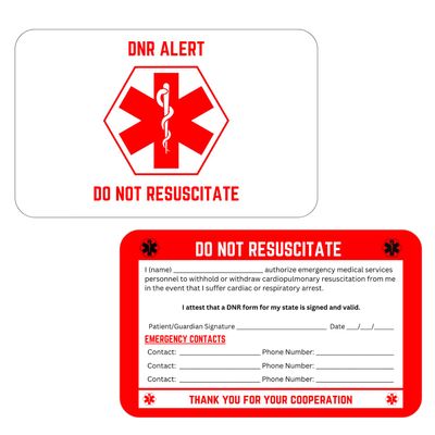 Elm City Direct Do Not Resuscitate DNR Medical Alert Wallet Card with Emergency Contact Form, Set of 2 Cards