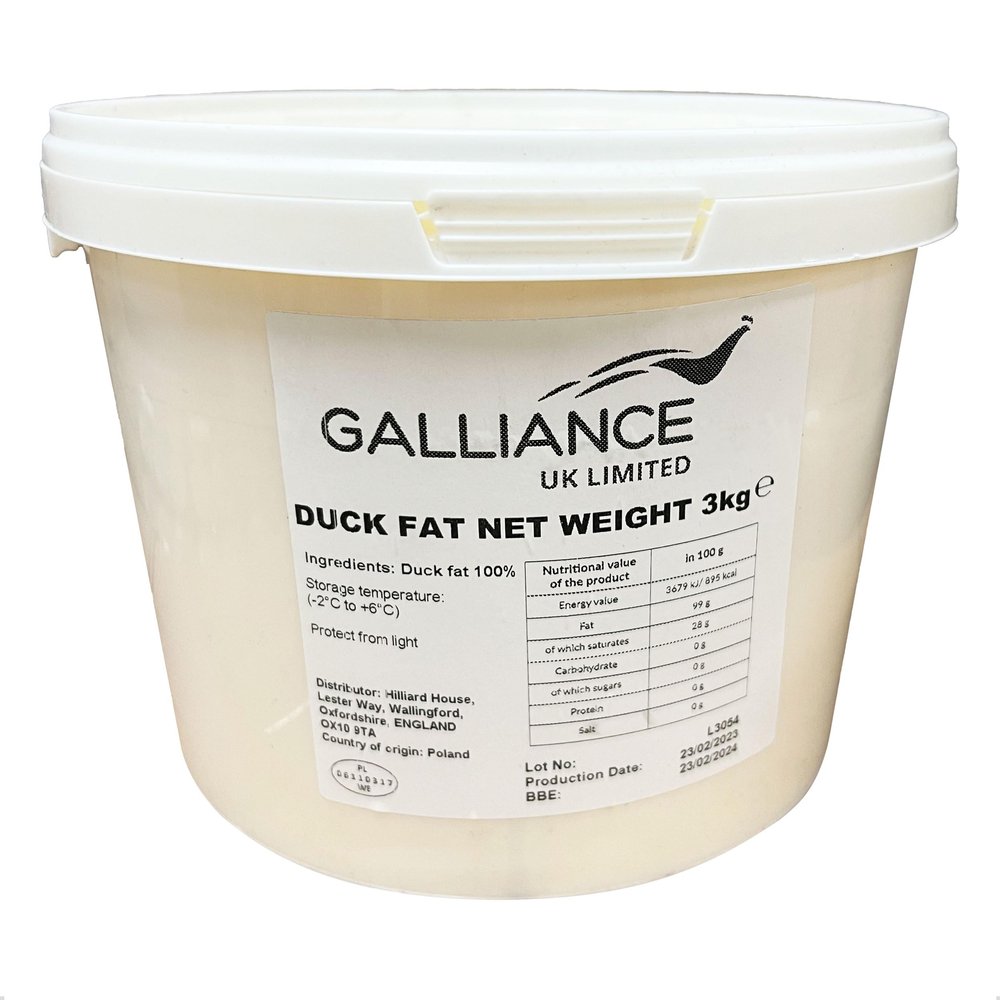 Duck Fat, Catering Size, Elevate Your Dishes to New Culinary Heights with This Gourmet Ingredient, High Smoke Point, Each Tub Has Approx 3KG of Duck Fat