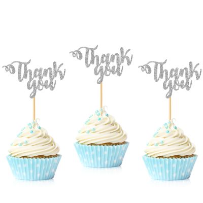 36 PCS Thank You Cupcake Toppers Glitter Thanksgiving Day Cupcake Picks for Wedding Anniversary Bridal Shower Baby Shower Boys Girls Birthday Party Cake Decorations Supplies Silver