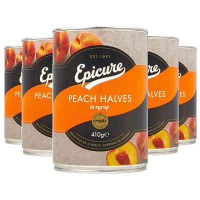Epicure Peach Halves Syrup, Tender Peach Halves in Delicious Syrup, 410 g (Pack of 12)