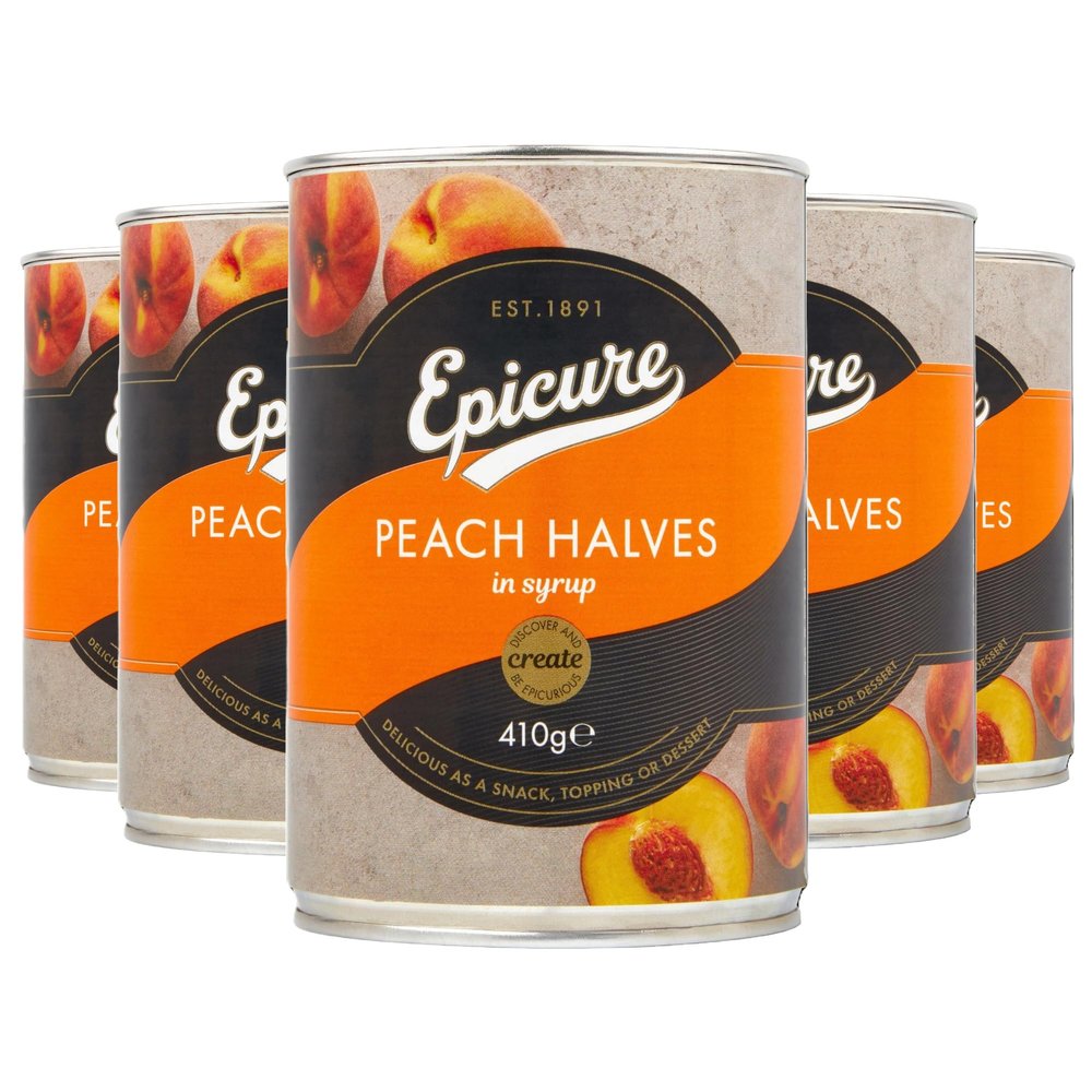 Epicure Peach Halves Syrup, Tender Peach Halves in Delicious Syrup, 410 g (Pack of 12)