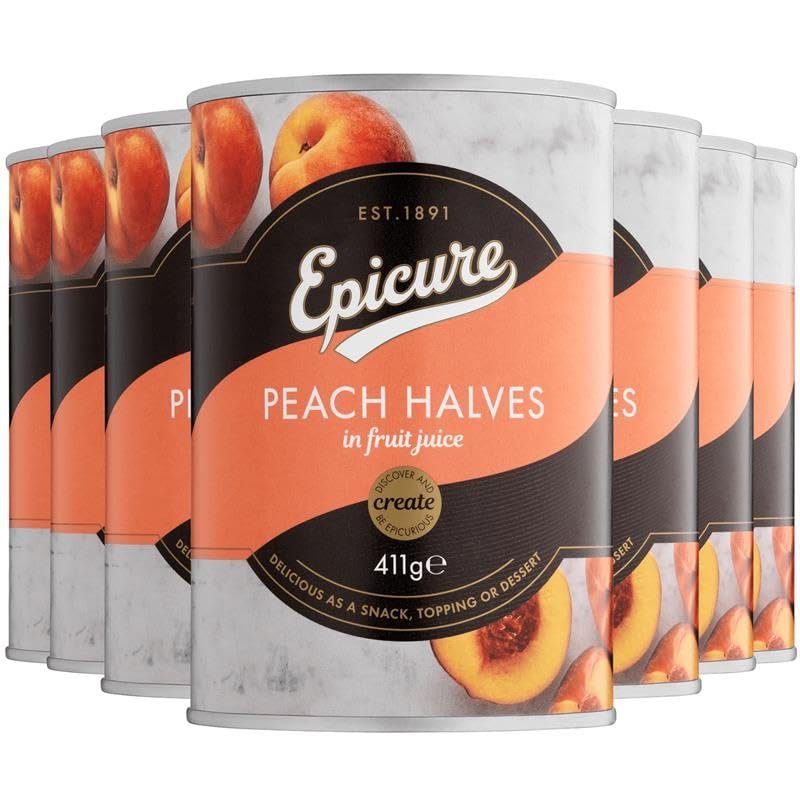 Epicure Tinned Peach Halves, Fruit Juice Delicious Snack, 410 g (Pack of 12)