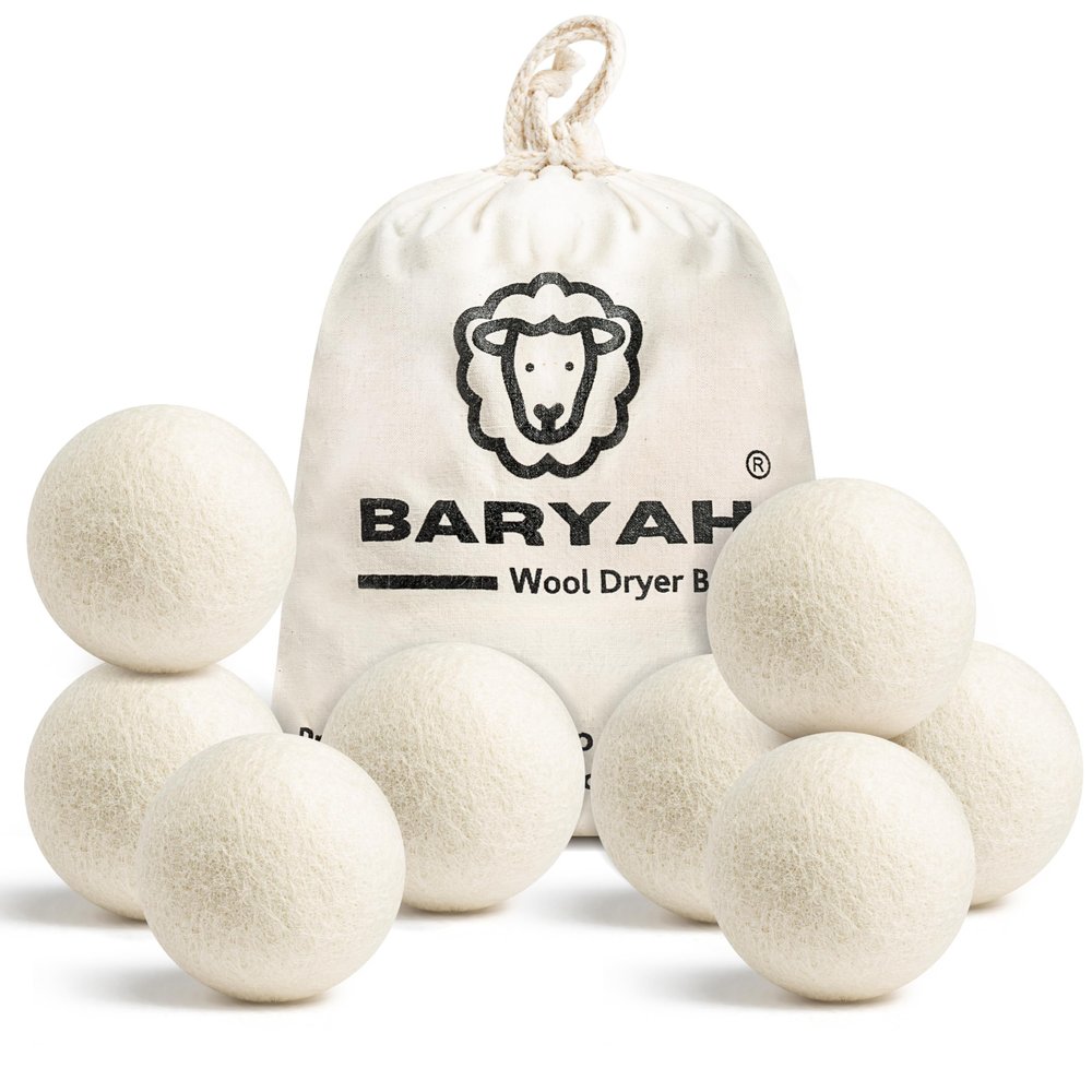 Baryah Tumble Dryer Balls XL - 8 Pcs 100% Organic New Zealand Wool Dryer Balls Reusable Eco Laundry Balls for The UK Reduces Drying Time Wrinkles, and Static A Natural Alternative to Fabric Softener
