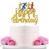 WeBenison Marathon Happy Birthday Cake Topper, Sport Running Birhday Cake Supplies, Sport Keep Fit and Fitness Theme Running enthusiasts Birthday Party Decorations Gold Glitter view 1