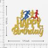 WeBenison Marathon Happy Birthday Cake Topper, Sport Running Birhday Cake Supplies, Sport Keep Fit and Fitness Theme Running enthusiasts Birthday Party Decorations Gold Glitter view 2