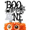 Black Glitter Boo I'm One Cake Topper, the Spooky One/Baby Boo, Halloween Themed Baby's 1st Birthday Baby Shower Party Decorations view 1