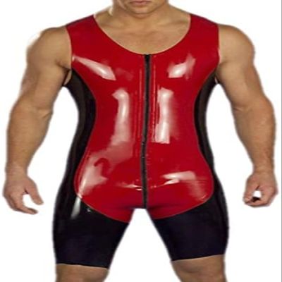 Latex Men Black and Red CatsuitSuit 0.4mm Rubber Size Red,Red,XXL