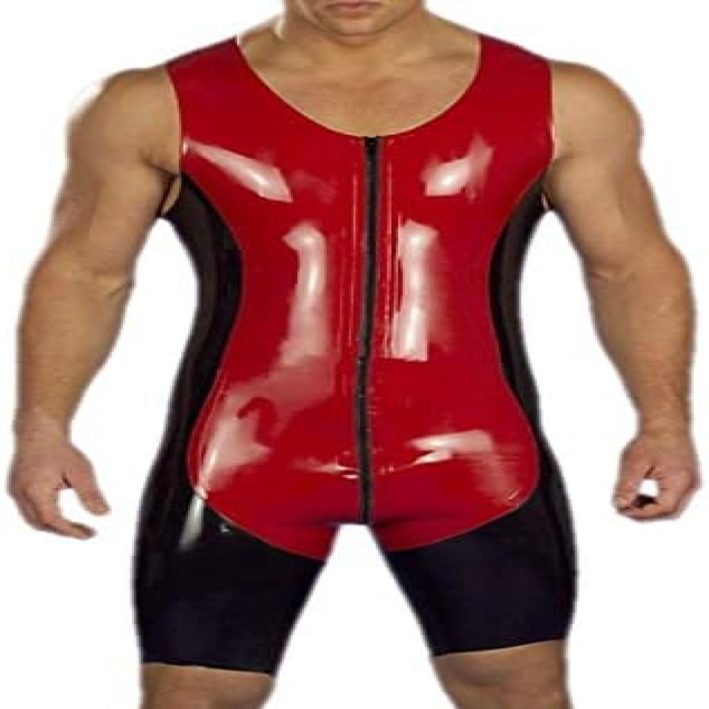 Latex Men Black and Red CatsuitSuit 0.4mm Rubber Size Red,Red,XXL