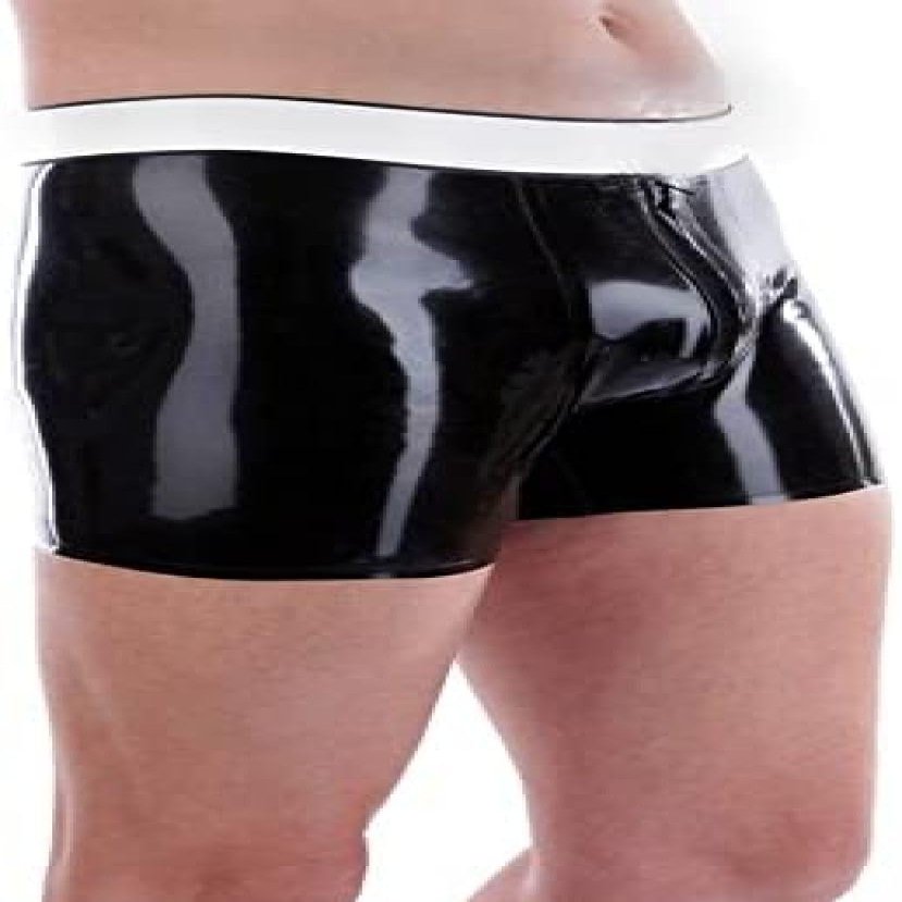 GOCTRN Men's Latex Boxer Shorts with White Waist Crotch Zipper Swimsuit,Customize,L