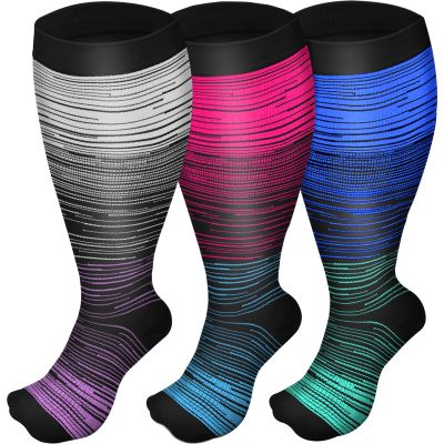 3 Pairs Plus Size Compression Socks (20-30 mmHg) for Women & Men, Wide Calf Extra Large Knee High Stockings for Nurses, Seniors (3XL)