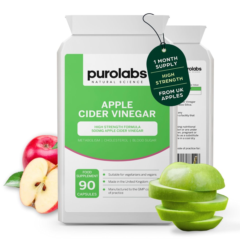 Purolabs Apple Cider Vinegar Capsules  1500mg Apple Cider Vinegar with Mother  High Strength Digestion, Blood Sugar & Cholesterol Support  90 Vegan Capsules Made in The UK