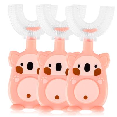 AYNKH 3PCS Kids U-Shaped Toothbrush, 360 Whole Mouth Manual Oral Cleaning, Food Grade Soft Silicone Brush Head for 2-6 Years Children Toddler Baby Training Teeth Brush