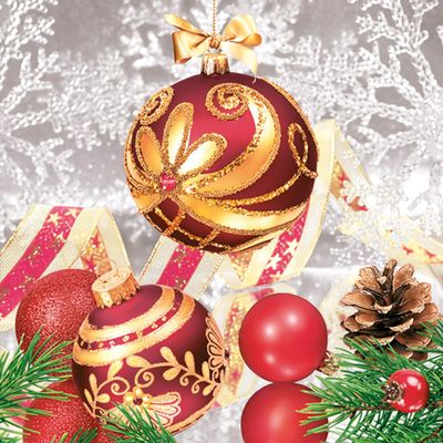 3-Ply Maki Xmas Decoupage Tissue Paper Napkins Decorative Christmas Serviettes 33cm x 33cm - Pack of 20 (Elegance Red Baubles with Snowflakes)
