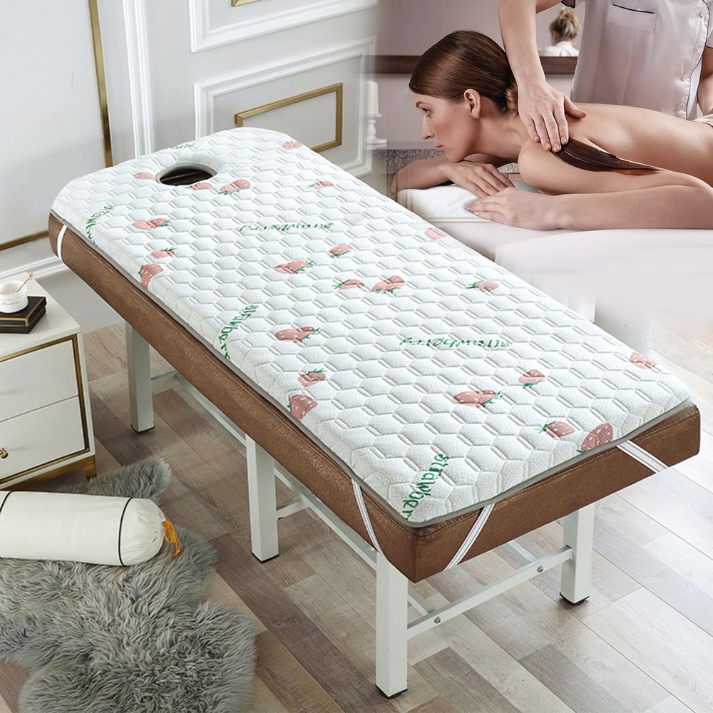 LXJDDLD Round Head Spa Bed Mattress Pad,Non-Slip Memory Foam Mattress Topper for Massage Table,Lash Bed Pad with Breath Hole,Massage Accessories Beauty Bed Cushion without Bed,Fruit,75x190cm 6cm