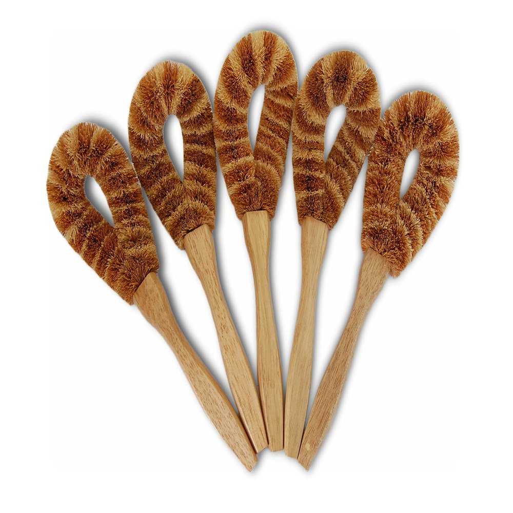 100% Handmade Coir Fiber Kitchen Cleaning Wood Smooth Handle HAND BRUSH, Quick Clean Pot/Dish Wash Zero Waste & Plastic Free Brushes, Household Use Item (2)