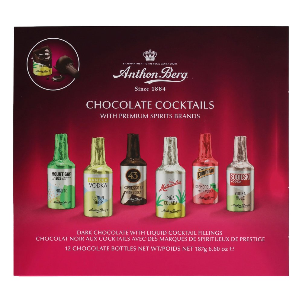Anthon Berg 12 Dark Chocolate Cocktails, Famous Spirits with a Delicious Liquid Filling, 187 g (Pack of 1)