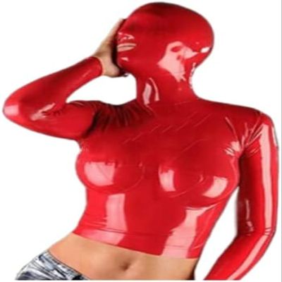 Latex Coat Rubber Women Cosplay Red Coat Jacket Cool Red Headgear Mask-Red,Red,XS