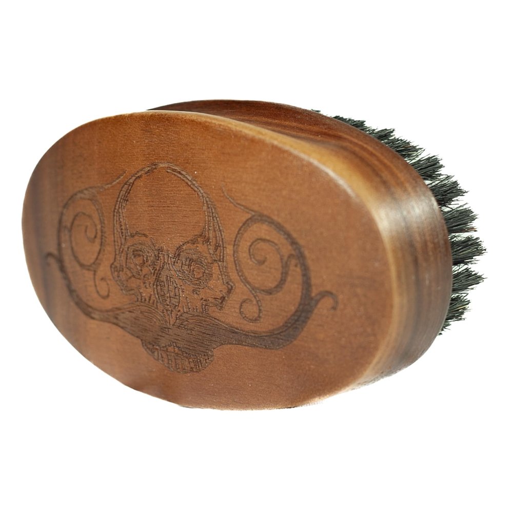 Beard Brush For Men | Military Style Oval Wooden Death Grip Brush For Grooming Mustaches Beards & Hair
